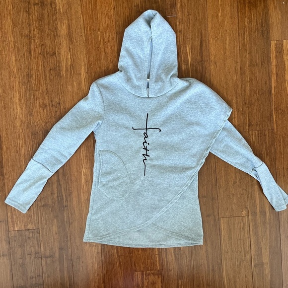 Hoodie Sweatshirt Faith Print Gray Christian Athletic Wear Cozywear Athleisure S - Picture 3 of 9